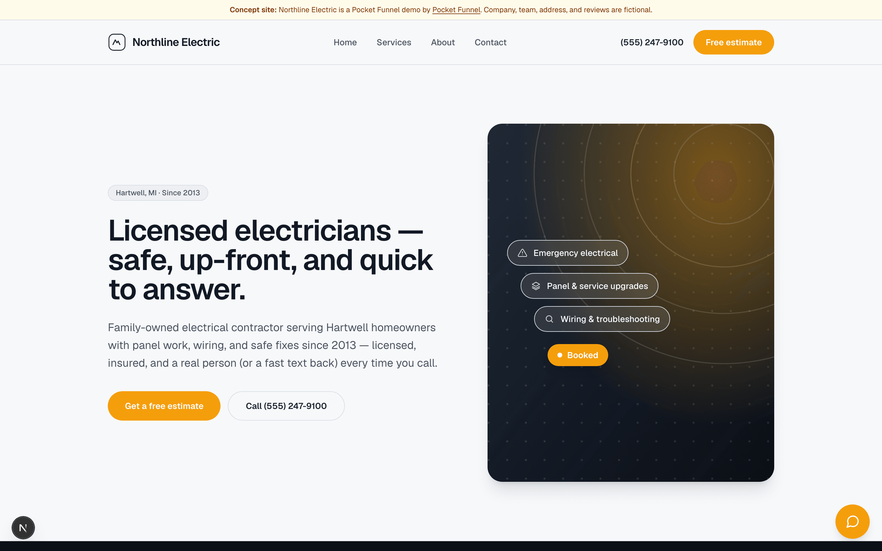 Northline Electric — a live Pocket Funnel demo site. Sample business.