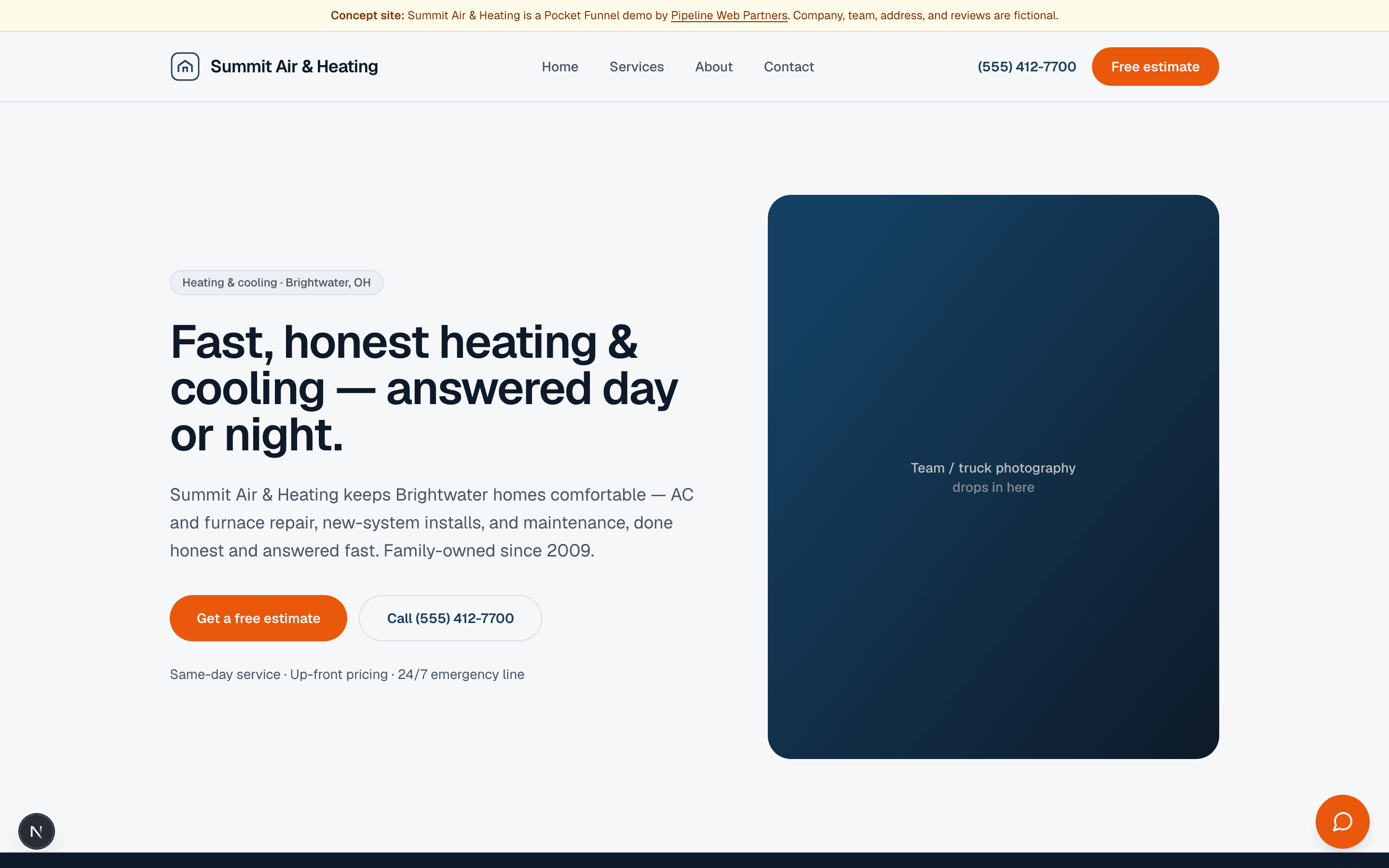 Summit Air & Heating — a live Pocket Funnel concept site. Fictional business.